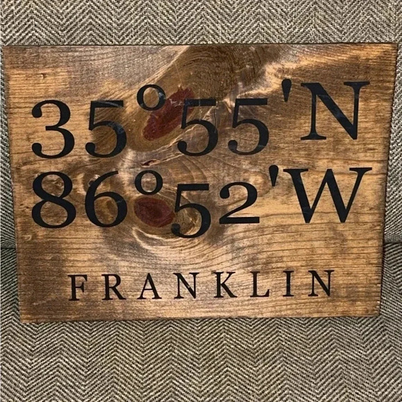 Franklin Tennessee Wooden City Home Plaque Picture Geographic Coordinate Sign - Picture 1 of 5